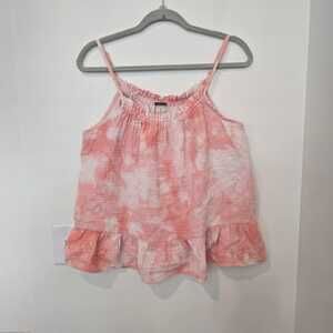 Magaschoni Organic Cotton Gauze Tie-Dye Ruffle Hem Cami Top M Pink PeplumBoho